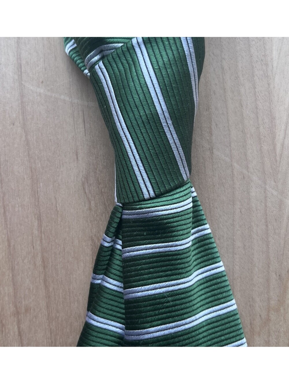 PAUL FREDRICK 100% Silk Tie Woven Green White Stripe